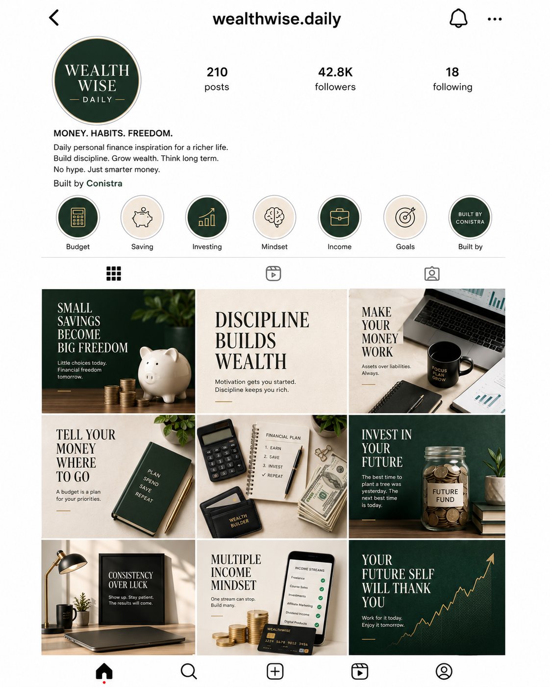 @wealthwise.daily — Conistra-built personal-finance Instagram feed